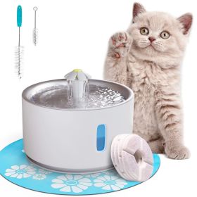 Automatic Cat Water Fountain 81oz White Water Cat Fountain with 4 Filters 2 Brushes Mat LED Light Water Level Window Plastic and Stainless Steel Pet D