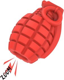 A durable and sturdy red grenade sounding toy suitable for large breeds of dogs; and a dog toy for cleaning teeth with non-toxic natural rubber