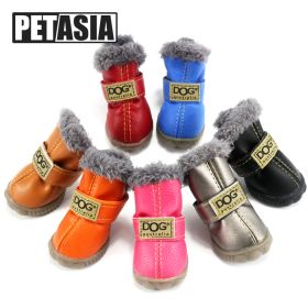 Winter Pet Dog Shoes Warm Snow Boots Waterproof Fur 4Pcs/Set Small Dogs Cotton Non Slip XS For ChiHuaHua Pug Pet Product PETASIA (Color: Navy blue, size: M (3))