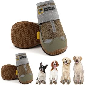 Dog Boots Breathable Dog Shoes for Small Medium Large Dogs; Waterproof Anti-Slip Puppy Booties Paw Protector for Hot Pavement Winter Snow Hiking with (Color: Khaki-waterproof, size: #1 (width 1.37 inch) for 10-23 lbs)