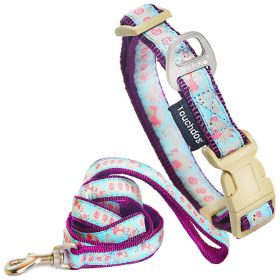 Touchdog 'Avery Patterned' Tough Stitched Embroidered Collar and Leash (Color: light blue, size: small)