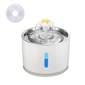 2.4L Automatic Pet Cat Water Fountain With LED Electric Mute Water Feeder USB Drinker Bowl Pet Drinking Fountain Dispenser (Color: Steel 1PC filter, size: USB)