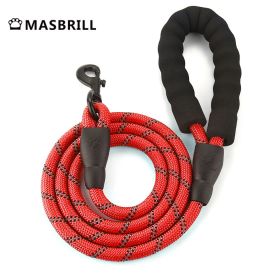 MASBRILL Dog Harness No Pull Nylon Adjustable Reflective Dog Vest Harness 2 Metal Leash Hooks Easy Control Handle Walking (Color: Red  Leash, size: M)