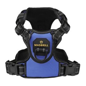 MASBRILL Dog Harness No Pull Nylon Adjustable Reflective Dog Vest Harness 2 Metal Leash Hooks Easy Control Handle Walking (Color: Blue, size: S)