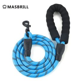 MASBRILL Dog Harness No Pull Nylon Adjustable Reflective Dog Vest Harness 2 Metal Leash Hooks Easy Control Handle Walking (Color: Blue Leash, size: L)