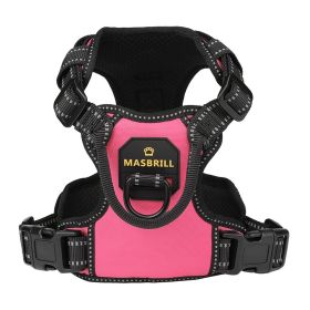 MASBRILL Dog Harness No Pull Nylon Adjustable Reflective Dog Vest Harness 2 Metal Leash Hooks Easy Control Handle Walking (Color: Pink, size: L)