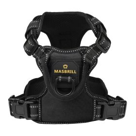 MASBRILL Dog Harness No Pull Nylon Adjustable Reflective Dog Vest Harness 2 Metal Leash Hooks Easy Control Handle Walking (Color: Black, size: L)